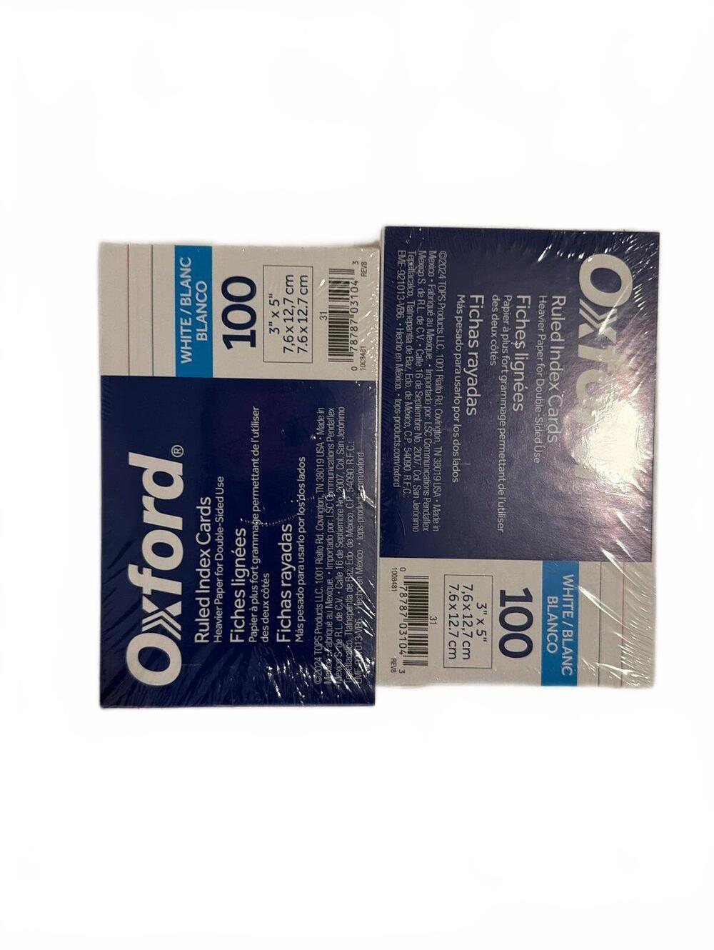 Oxford Ruled Index Cards White Blue 3 x 5 inch Pack of 2 (100 Cards)